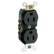 CR015-E 1-Phase Duplex Slim Straight Blade Receptacle, 125 V AC, 15 A, 2 Poles, 3 Wires, Black