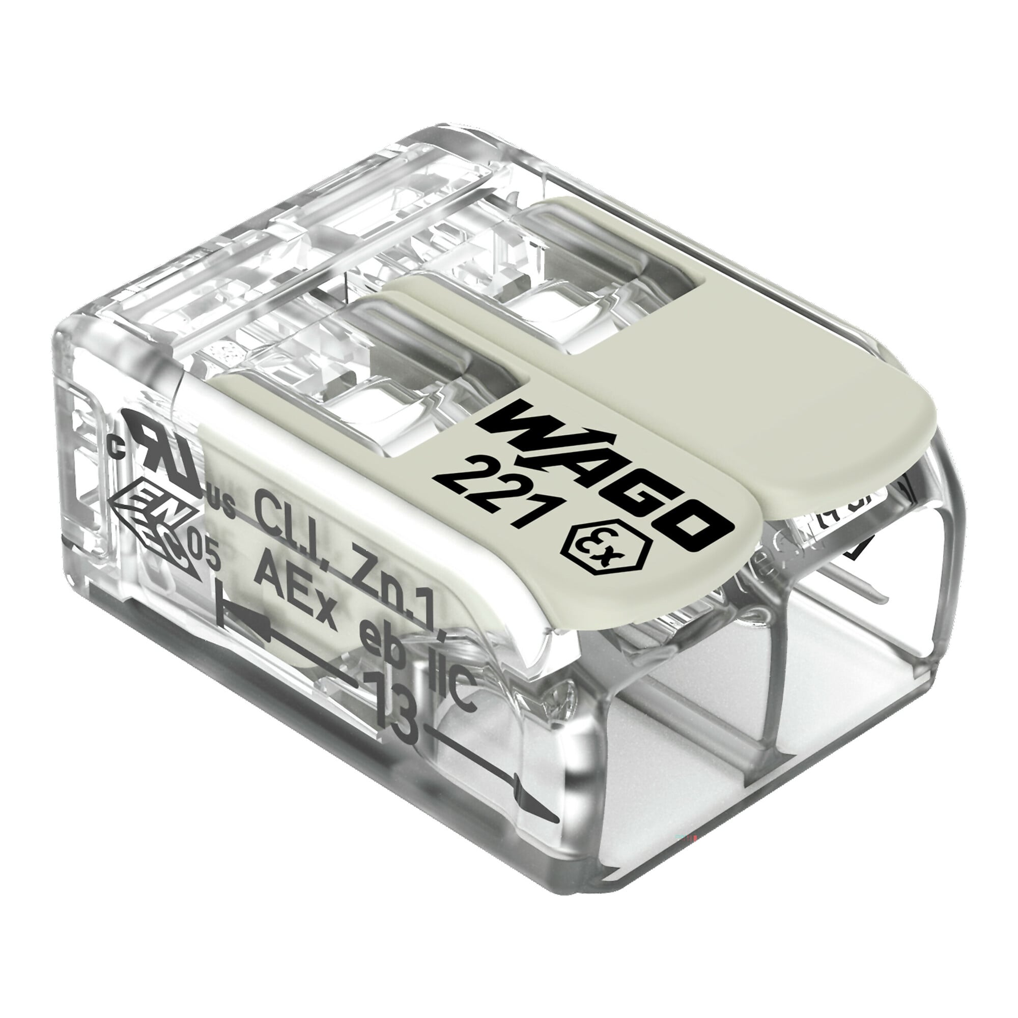 221-682 221 2-Conductor Terminal Block, 440 V, 30 A, 20 to 10 AWG Wire, 2 Poles, DIN Rail Mounting