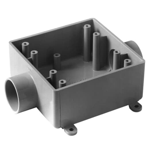 E9812D Carlon F Series Type 2FSC Non-Metallic Rigid Shallow Style Device Box, PVC, 32 cu-in Capacity, 2 Gangs, 2 Outlets, 1 Knockouts, 4.62 in L x 4.62 in W x 1.98 in D