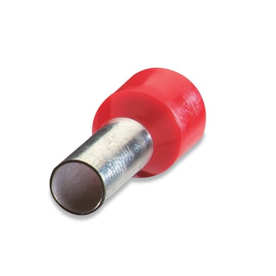 F2043 Sta-Kon F Series Insulated Wire Ferrule, 8 AWG Stranded Copper Conductor, 0.827 in L, Copper, Red