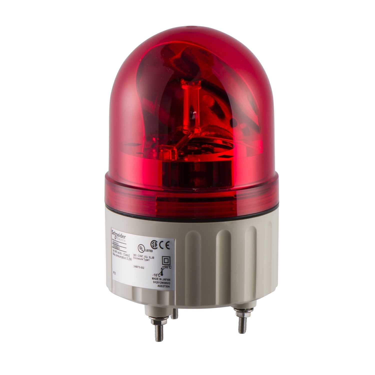 XVR08B04 Harmony Pre-Wired Rotating Mirror Beacon, 24 V AC/DC, LED Lamp, 84 mm Dia, Screw Mount, Red