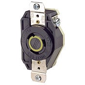 2310-J Grounding Single Locking Receptacle, 125 V AC, 20 A, 2 Poles, 3 Wires, Black