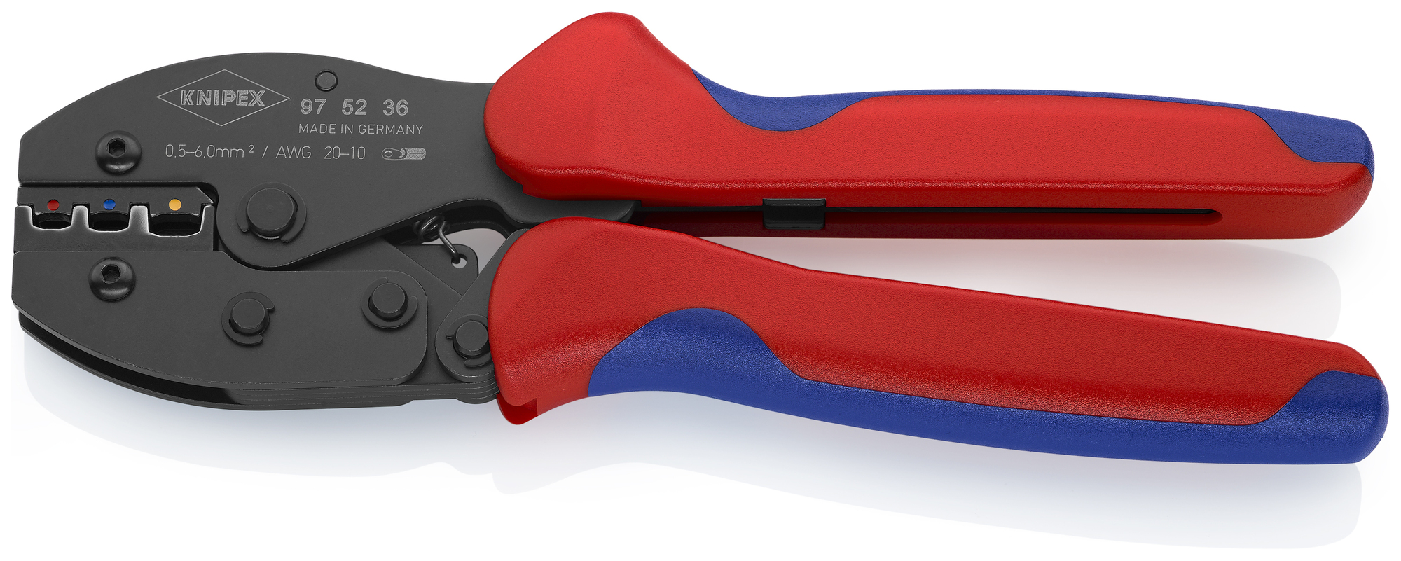 Crimping Pliers For Insulated Terminals, Plug Connectors and Butt Connectors, 8 3/4 in., Multi-Component, Oval Crimp, 3 Crimp Positions