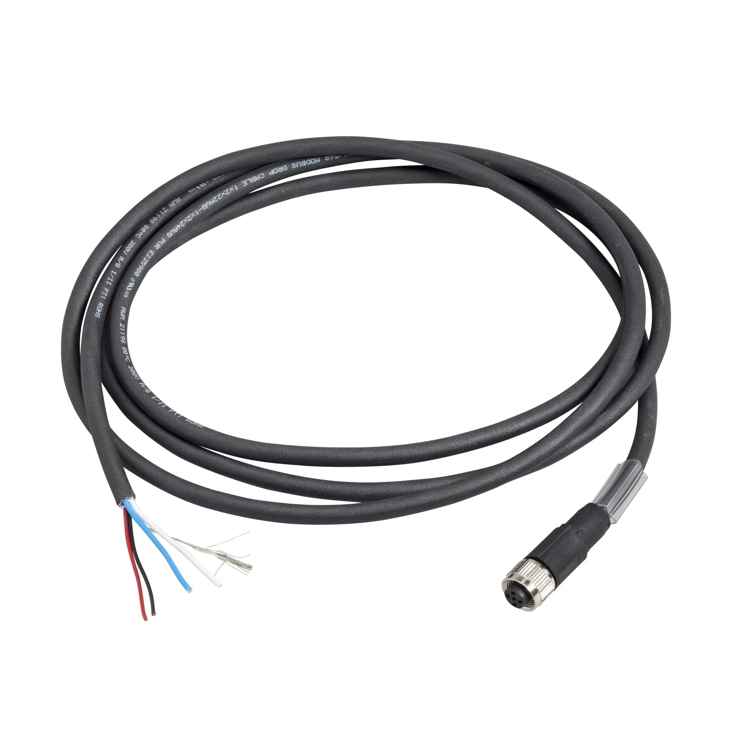 TCSMCN1F2 Shielded Connecting Cable, M12 Receptacle to Pigtail End Connection, 2 m L