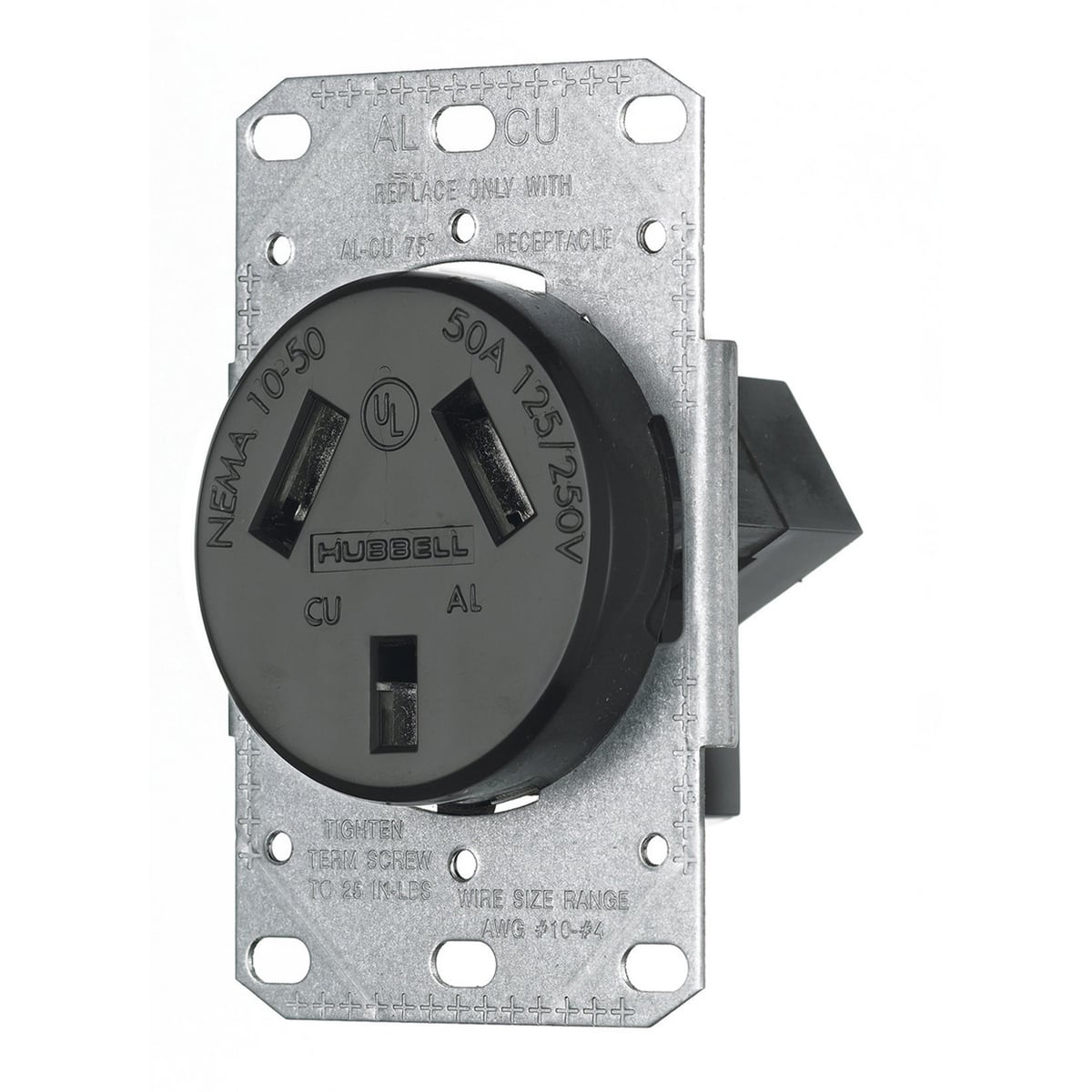 RR350F 1-Phase Dryer Range Screw Mount Power Receptacle, 125/250 V AC, 30 A, 3 Poles, 3 Wires, Black