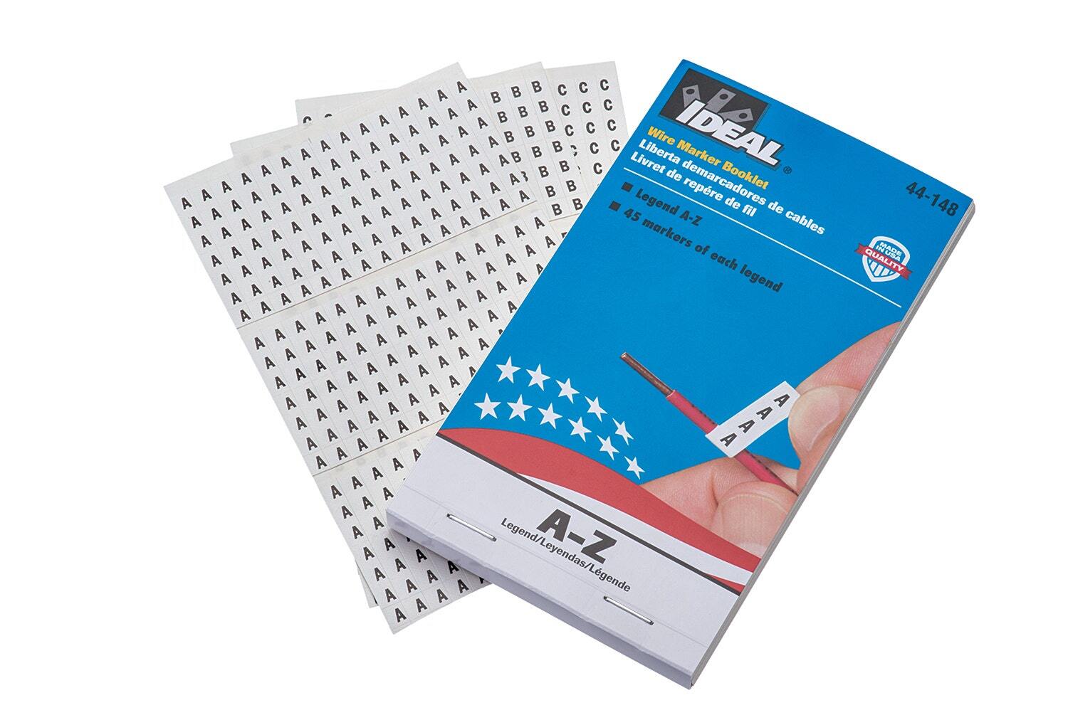 44-148 Pre-Printed Wire Marker Booklet, 1-1/2 in L x 1/4 in W, Black/White, Plastic Impregnated Cloth