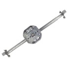 Octagon Box, 15.8 Cubic Inches, 4 Inch Diameter x 1-1/2 Inches Deep, 1/2 Inch Knockouts, Pre-Galvanized Steel, Drawn Construction, with Non-Metallic Cable Clamps (C-5) and Bar Adjustable Bar Hanger 14-1/2 Inch to 26-1/2 Inch with 3/8 Inch Stud, For use with Non-Metallic Sheathed Cable