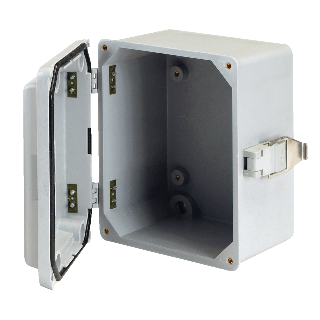 A14107JFGQRR A50 Small Junction Box, 13-1/2 in H x 10 in W x 7.28 in D, Solid/Hinged Cover, NEMA 4X/IP66 NEMA Rating, Fiberglass