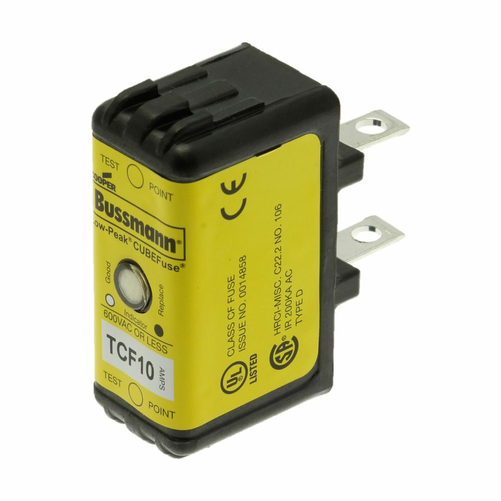 TCF10 Low-Peak CUBEFuse Current Limiting Inrush Current Withstand Time Delay Fuse, 10 A, 600 V AC/300 V DC, 100/300 kA Interrupt, Class: CF, Square Body
