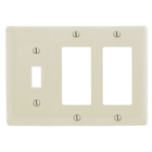 Hubbell Wiring Device Kellems, Wallplates and Box Covers, Wallplate,Nylon, 3-Gang, 1) Toggle 2) Decorator, Light Almond