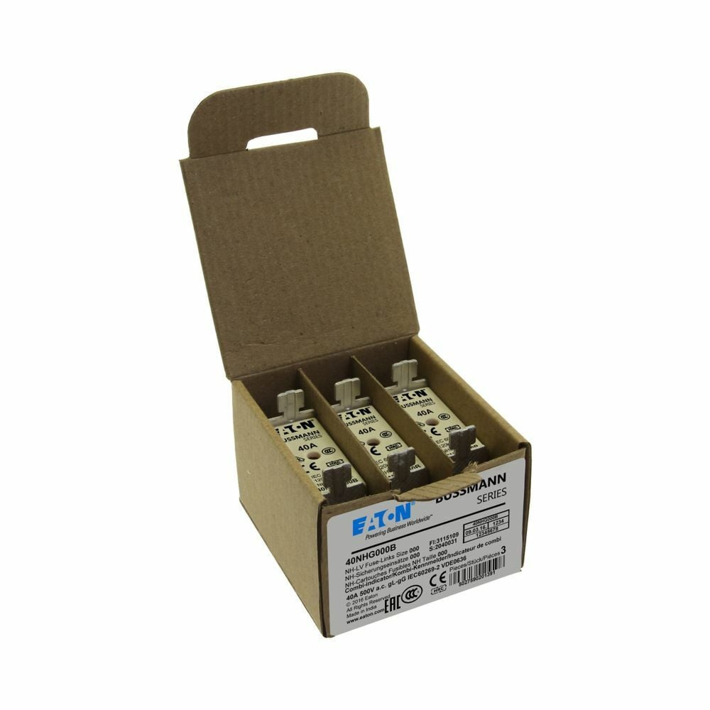40NHG000B Size 000 Dual Indicator Low Voltage NH Fuse Link, 500 V, 40 A, For Use With Class C gG/gL Fuse, Ceramic