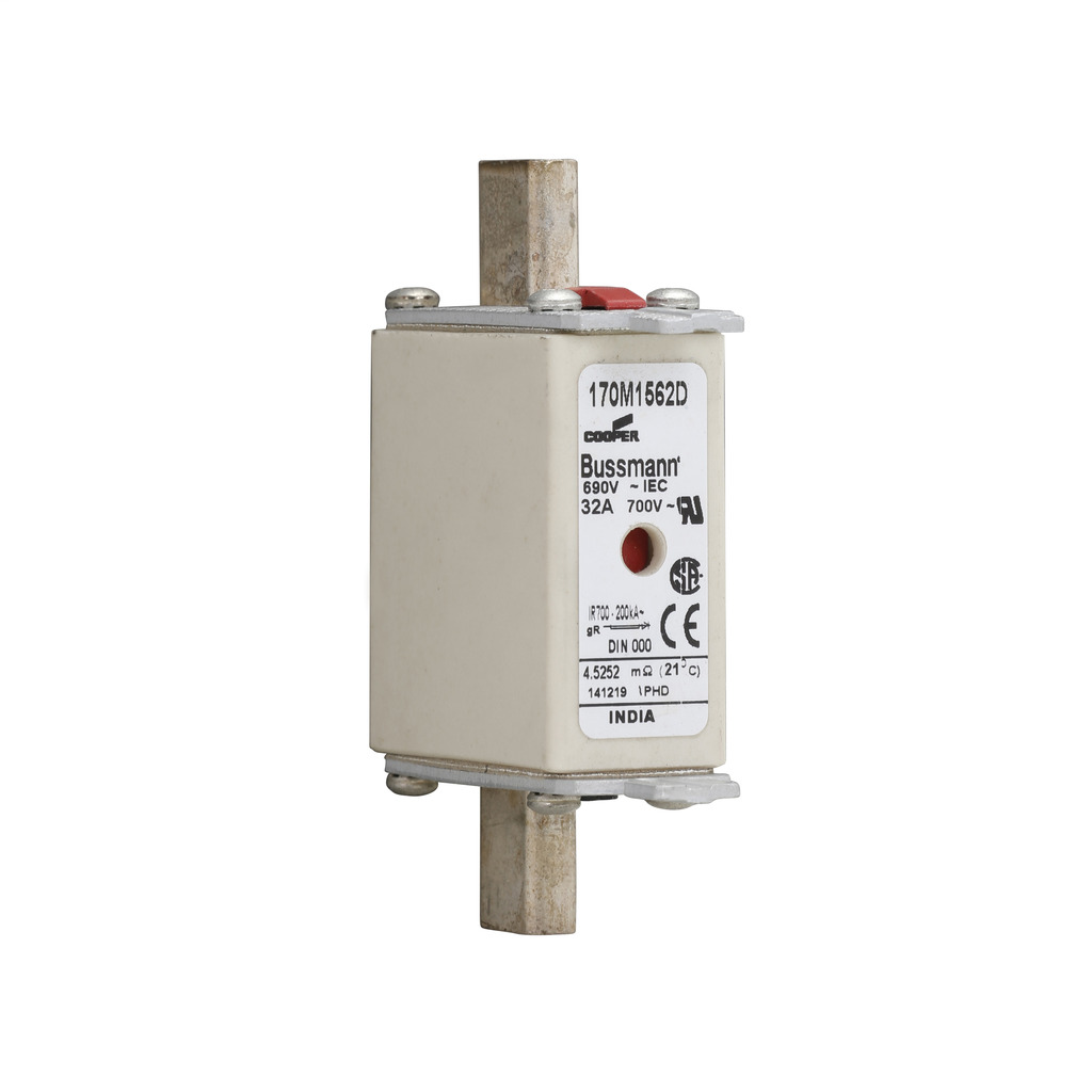 170M1562D Type T High Speed Square Body Fuse, 32 A, 690 V AC, 200 kAIC Interrupt, Class: gR, Square Body