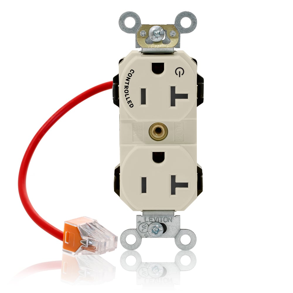 M5362-1CT Lev-Lok Duplex Heavy Duty Self-Grounding Smooth Face Standard Straight Blade Receptacle, 125 V AC, 20 A, 2 Poles, 3 Wires, Light Almond