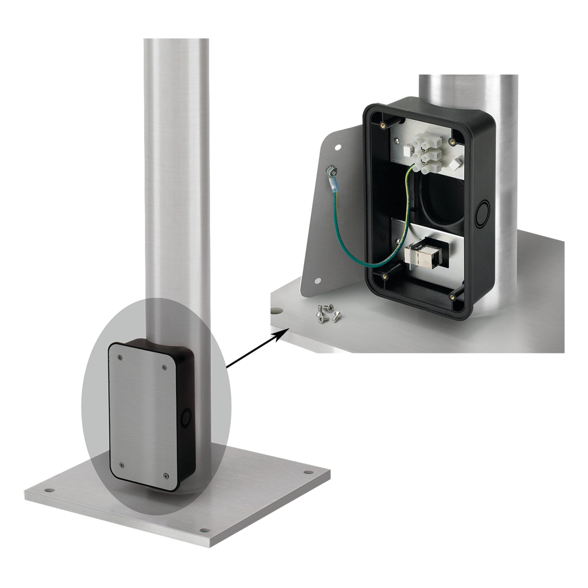 FLOORPOSTSS Syspend VM3 Vertical Floor Post With Junction Box, 11.9 x 11.9 x 74 in, For Use With SYSPEND VHDS-Motion Arms, 304 Stainless Steel
