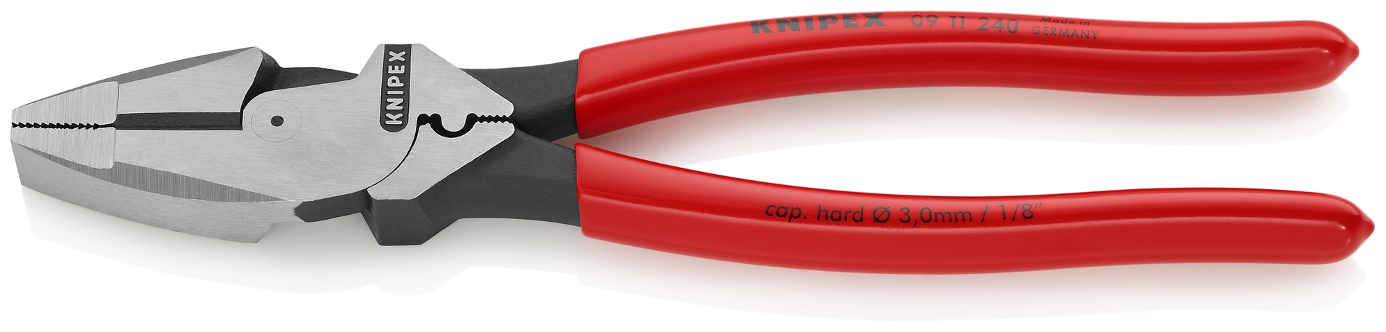 High Leverage Lineman's Pliers New England with Fish Tape Puller & Crimper, 9 1/2 in., Plastic Coating, Bulk