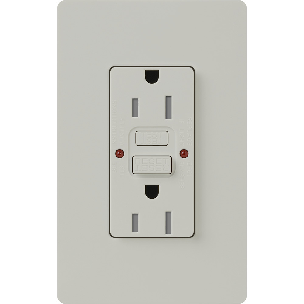 SCR-15-GFST-PD Claro Tamper-Resistant GFCI Duplex Receptacle, Decorator-Style Outlet, 15 Amp, Self-Testing, Satin, Palladium