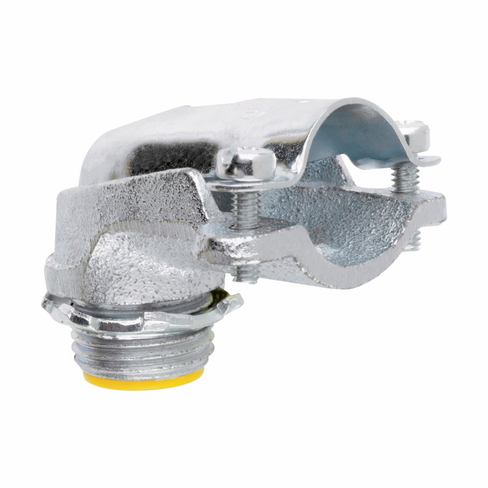 1745 Insulated NPSM Clamp Connector, 3 in Trade, 3-1/2 in Cable Openings, For Use With AC/FMC Cable, Malleable Iron, Zinc Plated