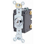 1223-2KL 3-Way Extra Heavy Duty AC Quiet Self-Grounding Key Lock Barrel Switch, 120/277 V AC, 20 A