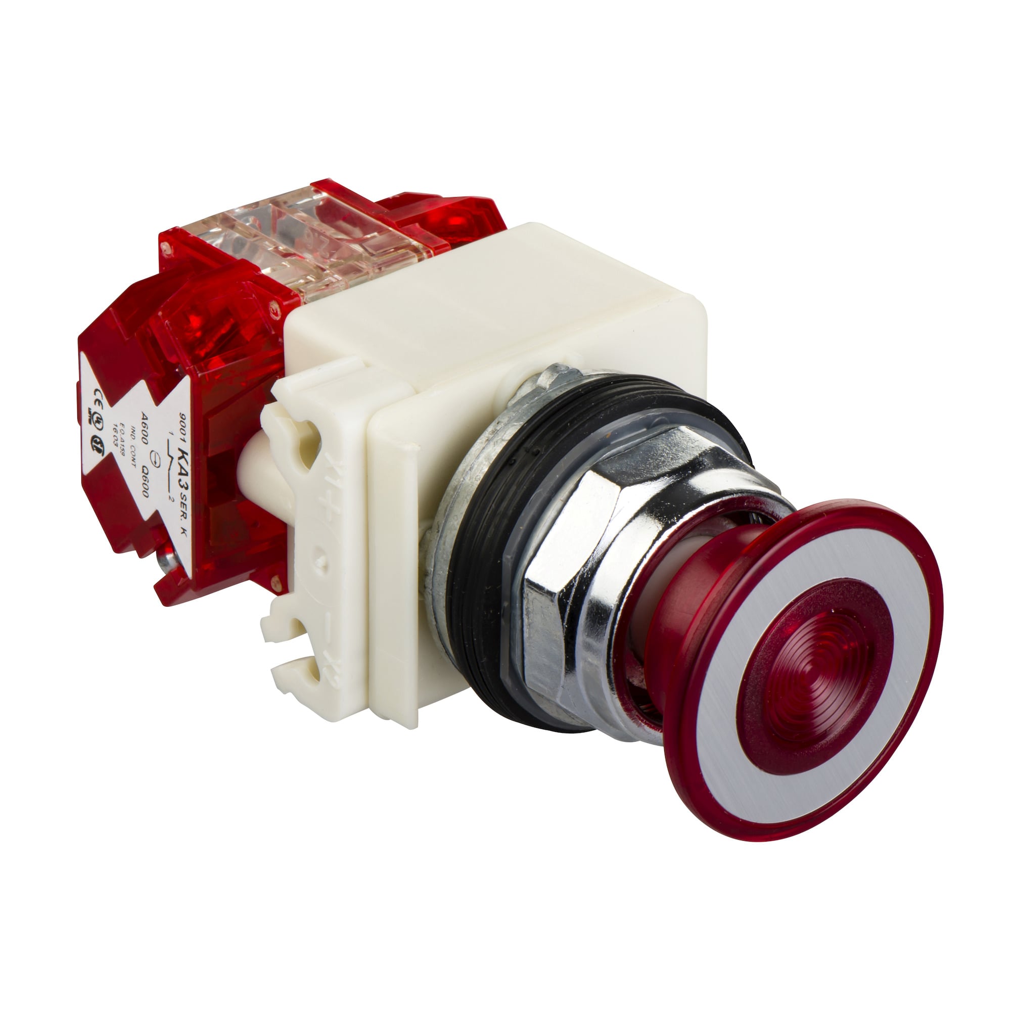 9001KR8P38LRRH25 Harmony Type K Heavy Duty Dusttight/Oiltight/Watertight Mechanically Interlocked Non-Illuminated Pushbutton, 30 mm, 2NC Contact, Slow Break Contact, Red