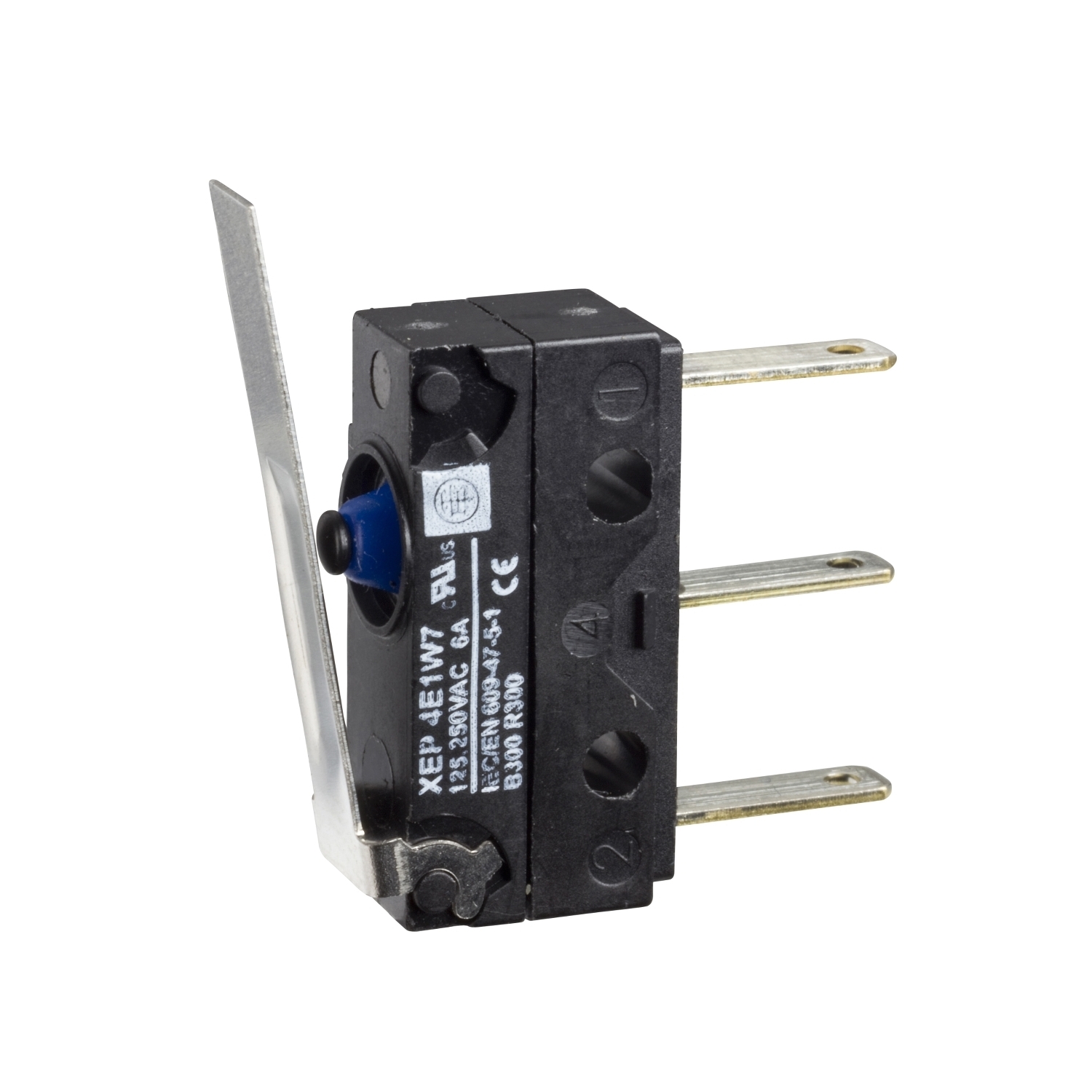 XEP4E1W7A326 OsiSense XC Miniature Special Format Limit Switch, 250 V AC, 7.5 A, Flat Lever Actuator, 1CO Contact