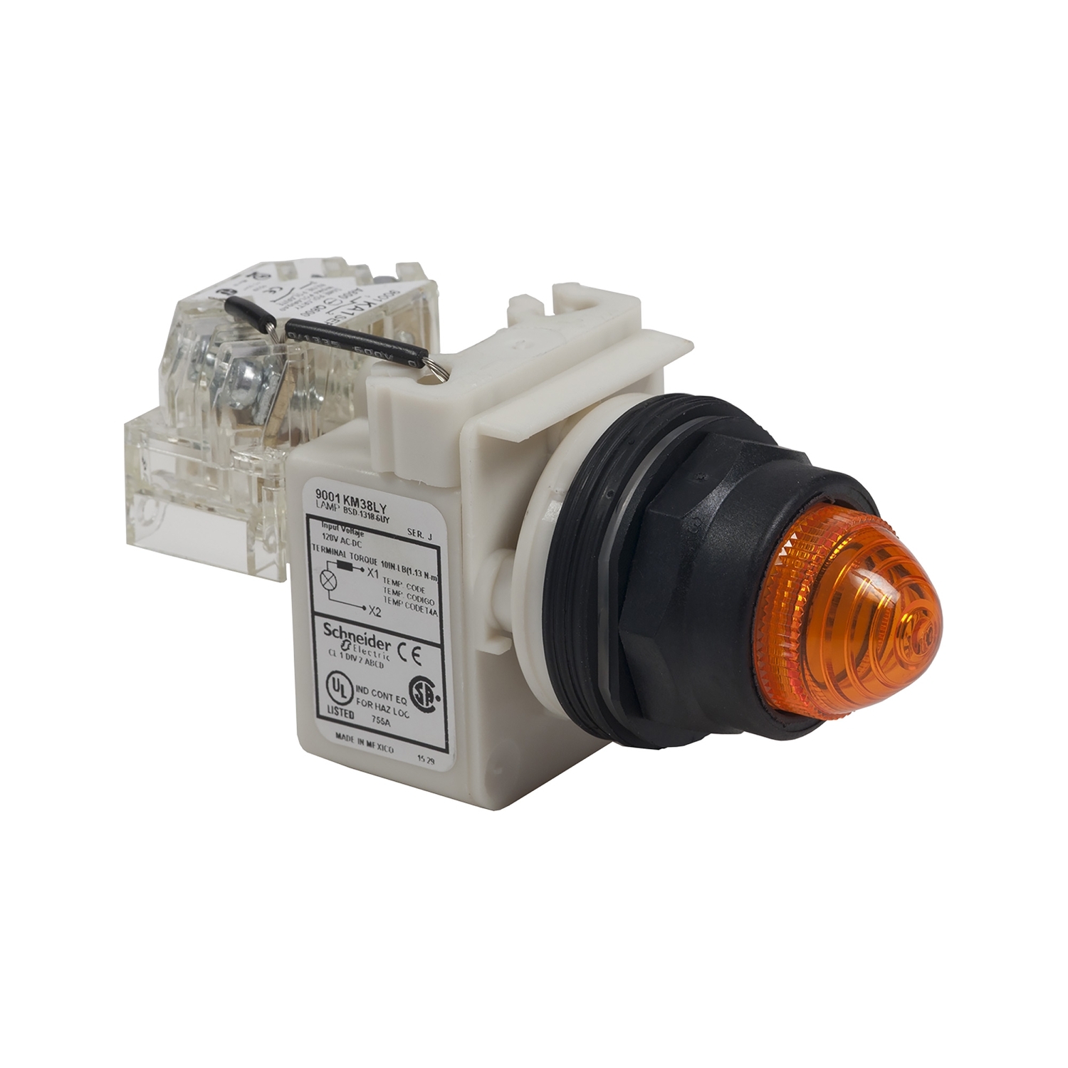 9001SKT38LWW31 Harmony Type SK Pilot Light, 120 V AC/DC, 1.4 VA, Fresnel Lens, Panel Mount