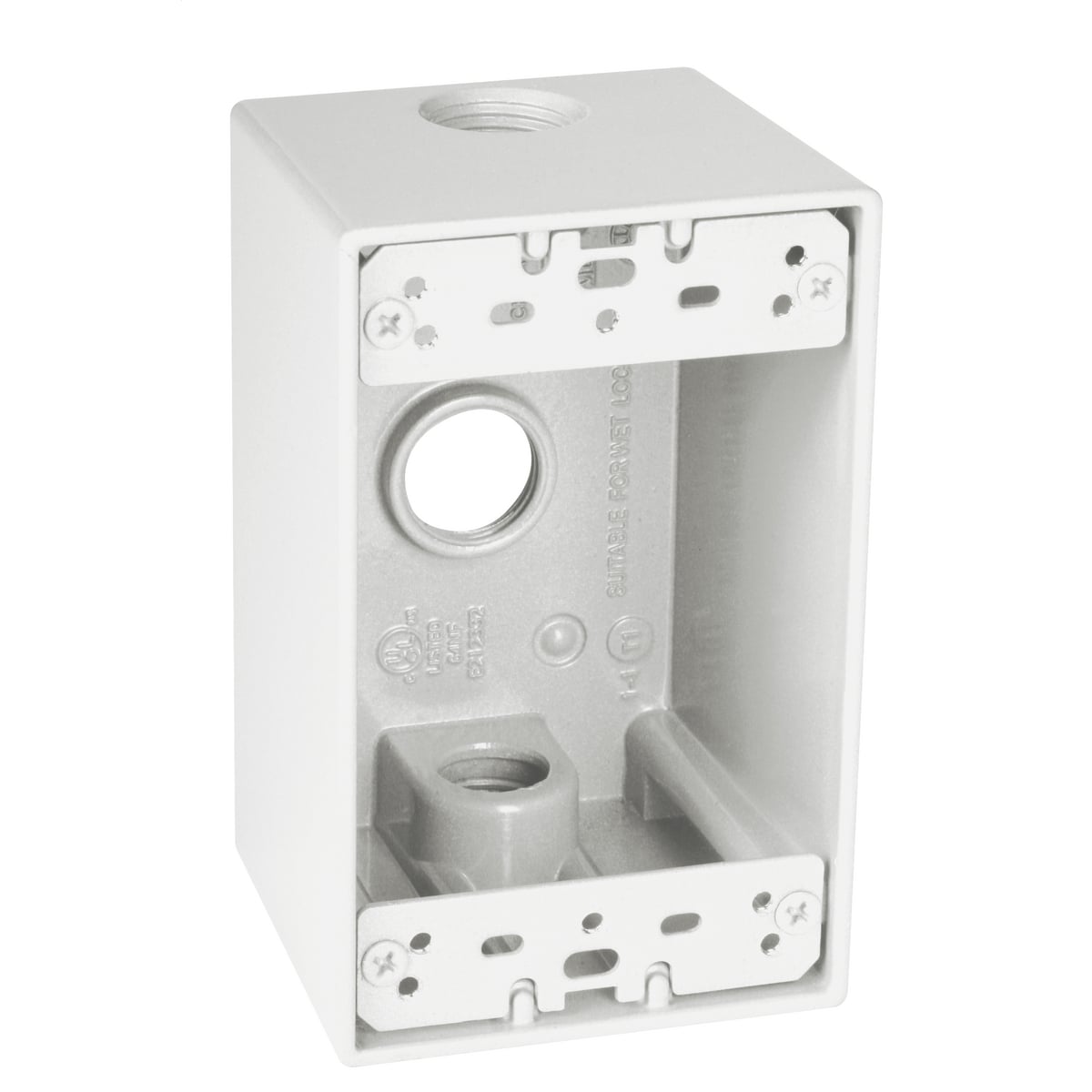 SD350WH Weatherproof Outlet Box, Die Cast Metal, 22.5 cu-in Capacity, 1 Gangs, 3 Outlets, 4-1/2 in L x 2-3/4 in W x 2 in D