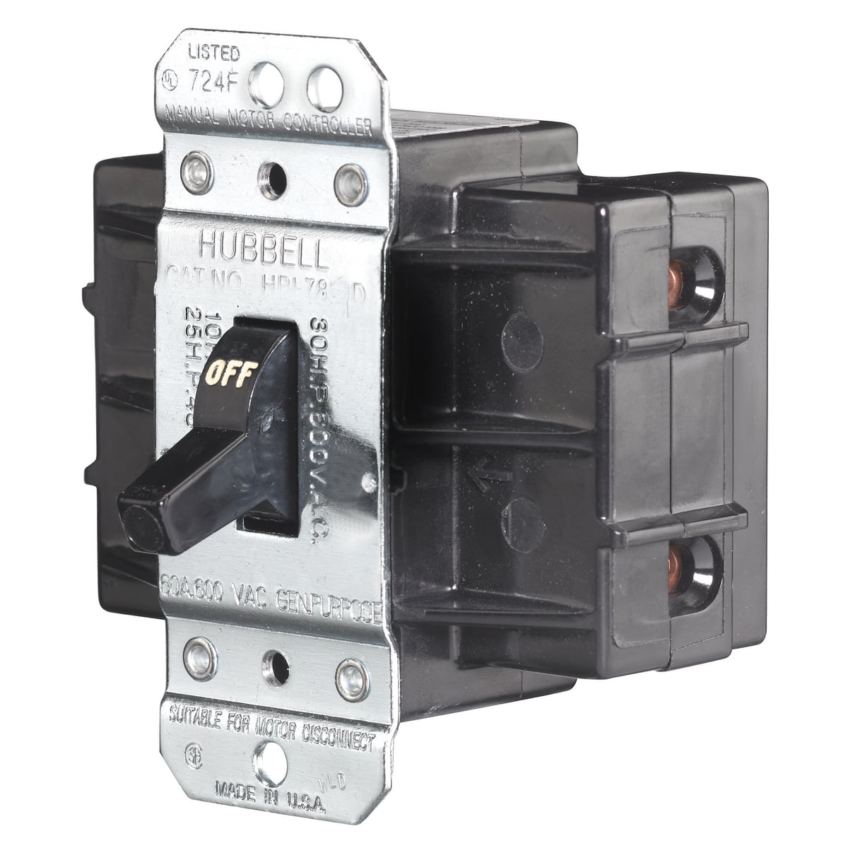 HBL7862D 1-Phase Standard AC Motor Disconnect Switch, 600 V AC, 60 A, 36000 W Power Rating