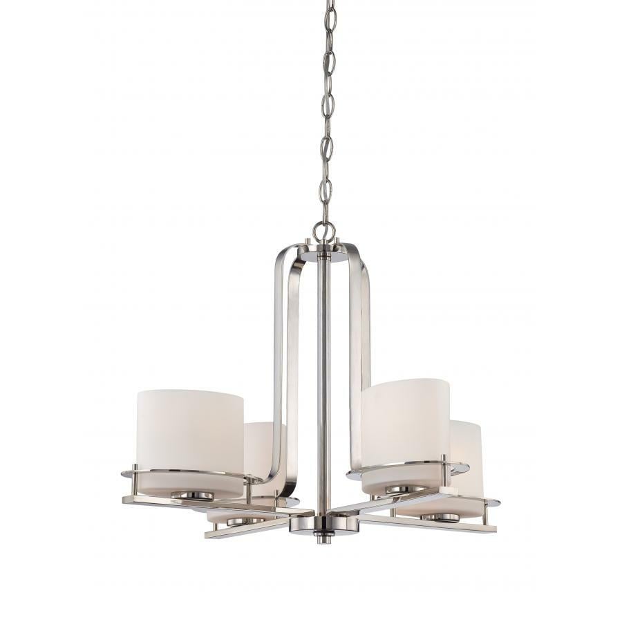 60-5104 Nuvo Loren Contemporary Chandelier, (4) A19 Lamp, 120 VAC, Polished Nickel Housing