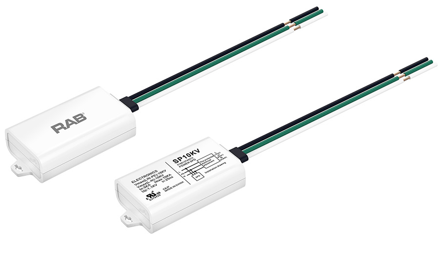 SP10KV Surge Protector, For Use With RABs LED Lamps, 3- Lead, 110/277 V AC Nominal Operating Voltage, 5 kA Nominal Discharge Current, 10 kV Nominal Discharge Voltage, 25 ns Response Time, Thermoplastic