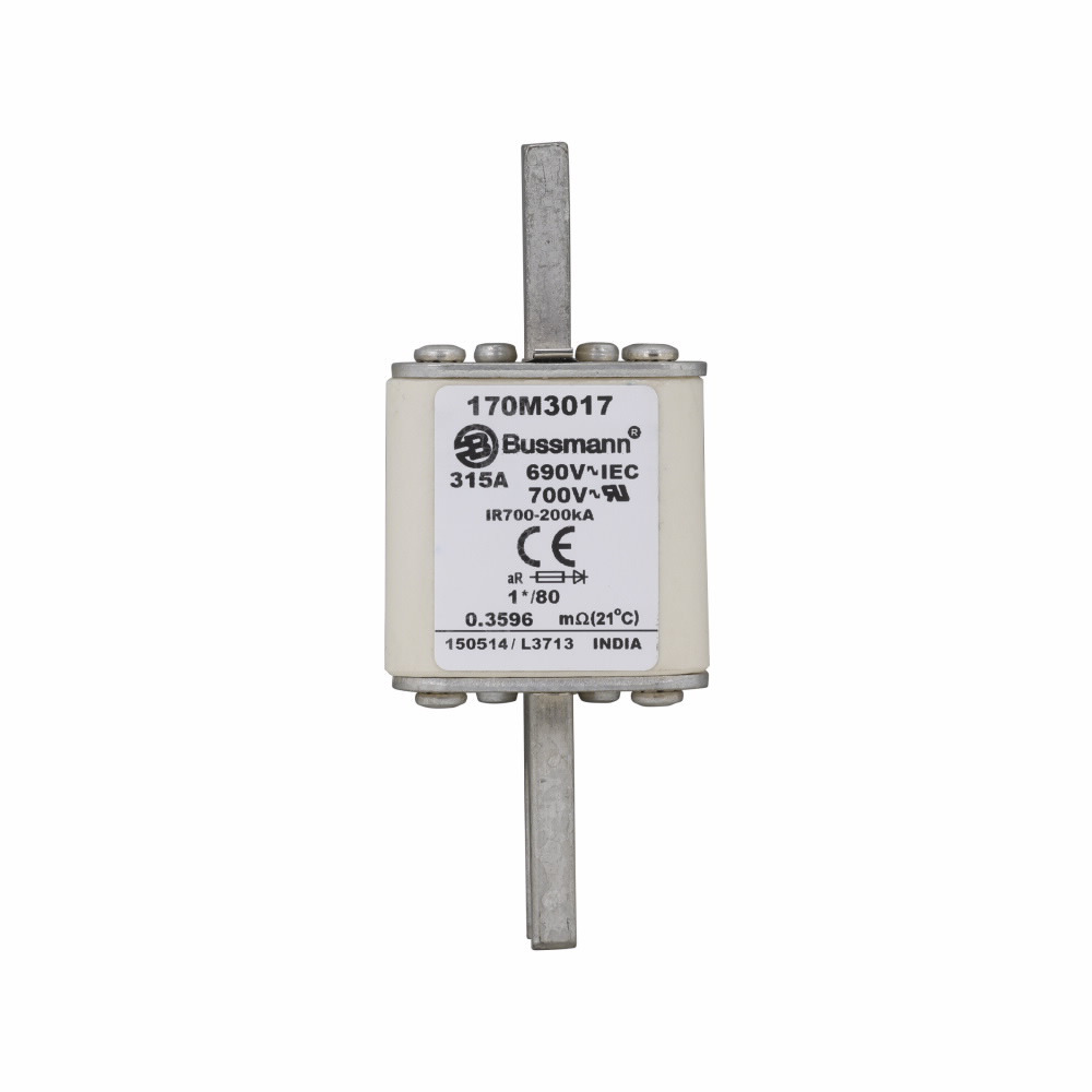 170M3017 Type 80 High Speed Fuse, 315 A, 690 V, 200 kA Interrupt, Class: aR, Square Body