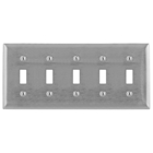 Wallplates and Boxes, Metallic Plates, 5- Gang, 5) Toggle Openings, Standard Size, Stainless Steel, Engraved "347V AC"