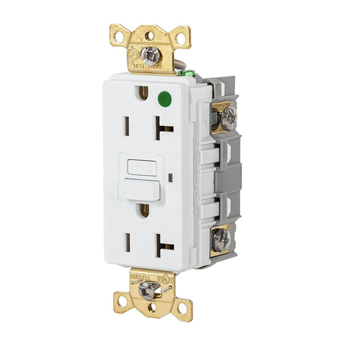 GFR83W Heavy Duty GFCI Receptacle, 125 V AC, 20 A, 2 Poles, 3 Wires, White