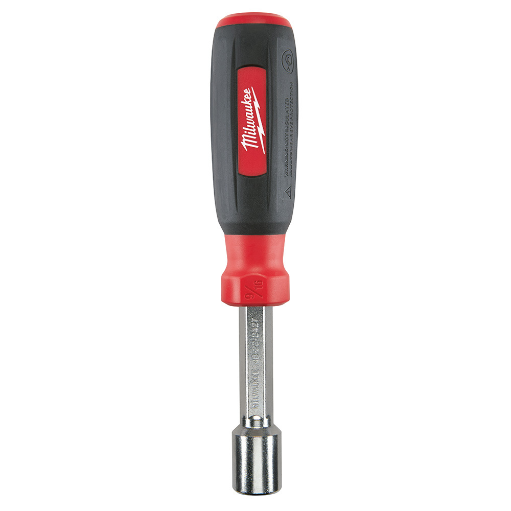 48-22-2427 Nut Driver, 9/16 in, Hex/Hollow Shank, Black/Red Cushion Grip Handle, Polished Chrome