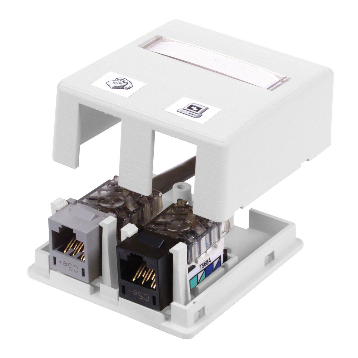 HSB2W HSB Series 2-Port Molded Construction Surface Mount Box, Keystone 2 Module, For Use With MT6 Raceway, Surface Mount, Thermoplastic
