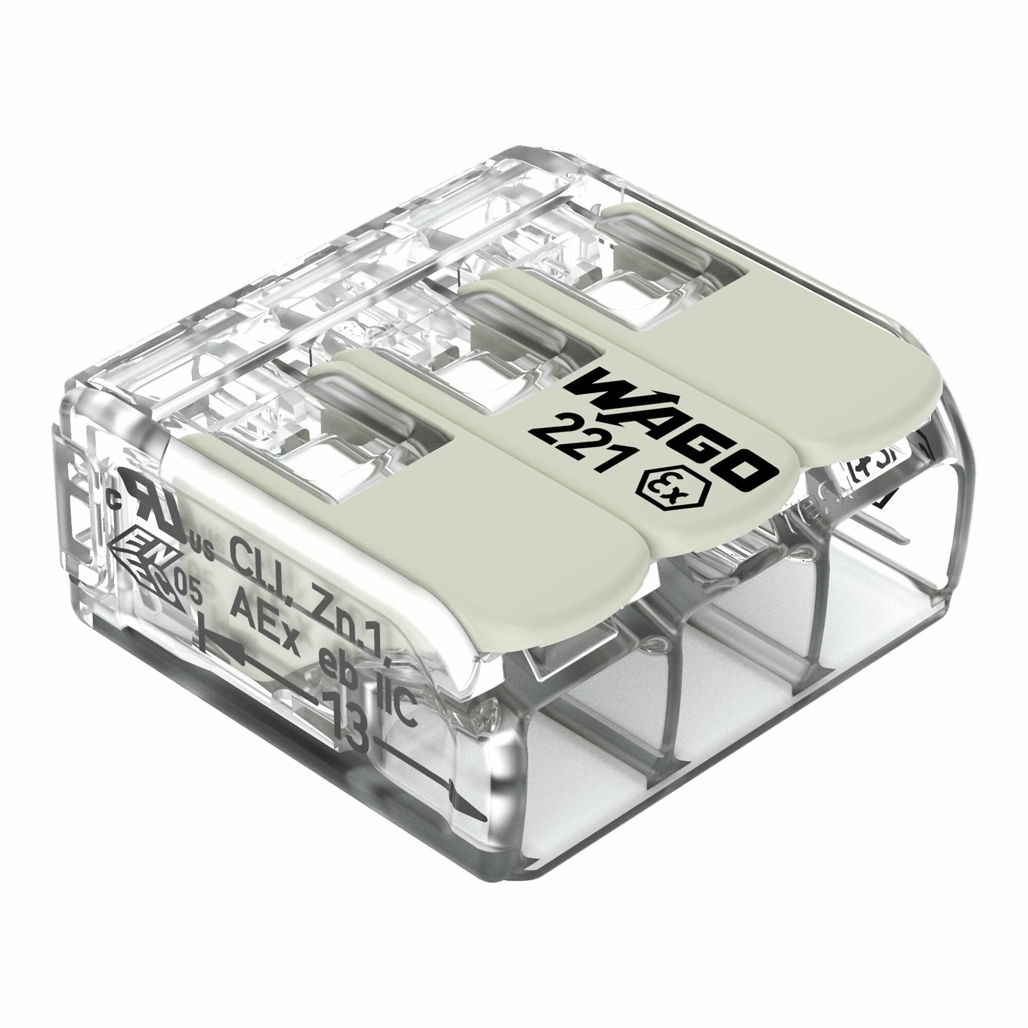 221-683 221 3-Conductor Terminal Block, 440 V, 30 A, 20 to 10 AWG Wire, 3 Poles, DIN Rail Mounting