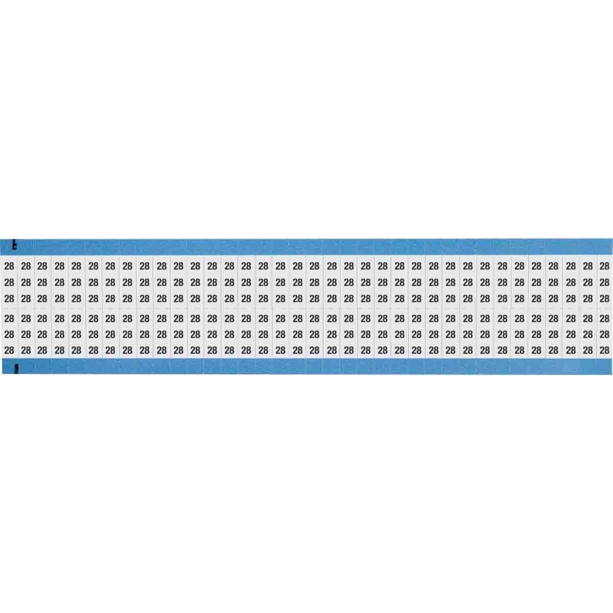WM-28-SC-PK WM Series Die-Cut Pre-Printed Solid Number Wire Marker Card, 3/4 in L x 1/4 in W, Black on White, B-500 Repositionable Vinyl Coated Fabric, 72 Markers per Card