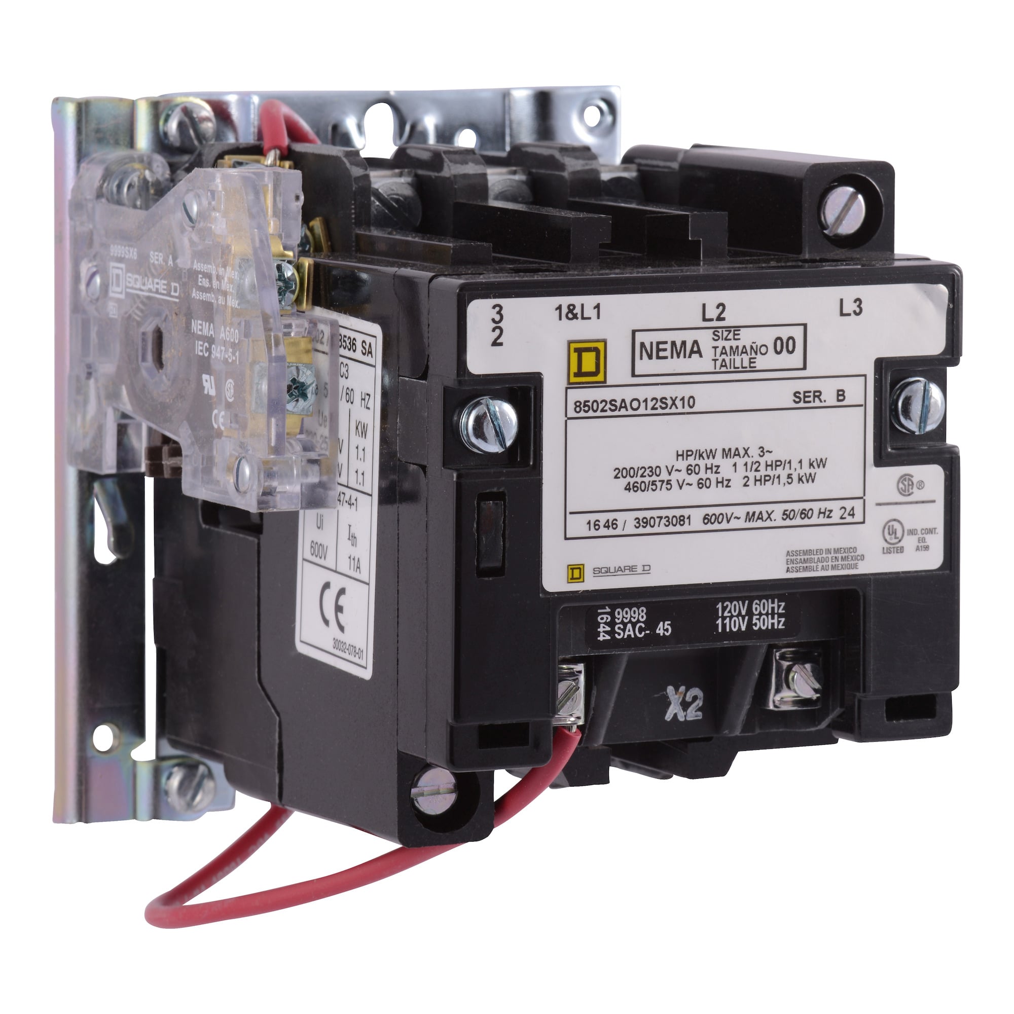 8502SCO2V02SX10 TeSys D LC1D Non-Reversing NEMA Contactor, 110/120 V AC V Coil, 27 A, 3 Poles