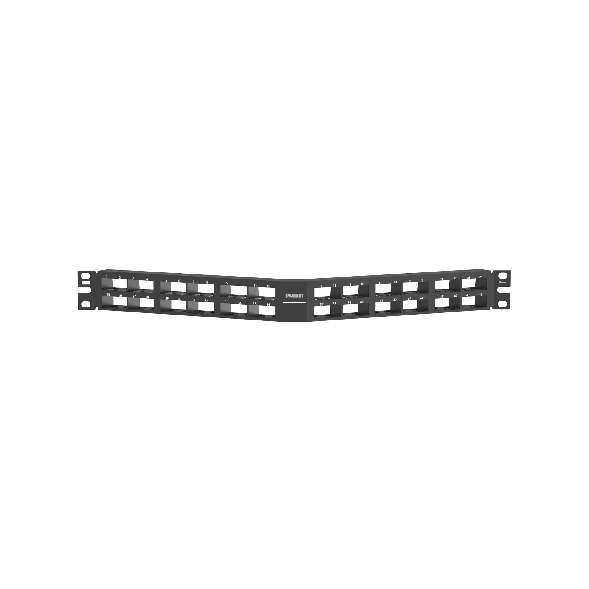 CPPA48HDEWBL Mini-Com PanNet 1RU Angled High Density Modular Unshielded Patch Panel, 48 Ports, Cold Rolled Steel