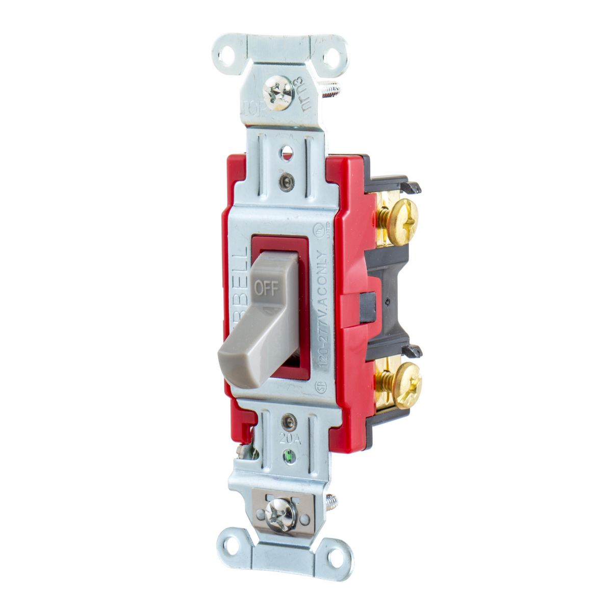 1221GY HBL 2-Position Heavy Duty Standard Toggle Switch, 120 to 277 V AC, 20 A, 5540 W Power Rating, 2-Position Contact