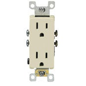 5325-ST Decora Duplex Self-Grounding Straight Blade Receptacle, 125 V AC, 15 A, 2 Poles, 3 Wires, Light Almond