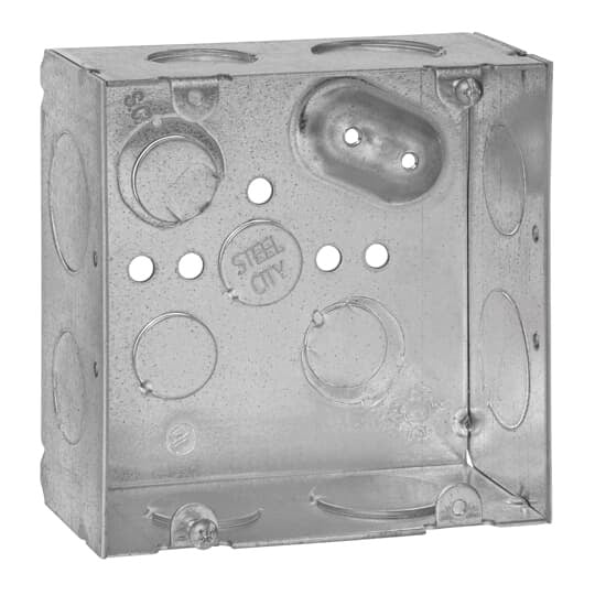 72171341-20R Steel City Square Outlet Box, Steel, 42 cu-in Capacity, (1) Outlets, (16) Knockouts, 4-11/16 in H x 4-11/16 in W x 2-1/8 in D