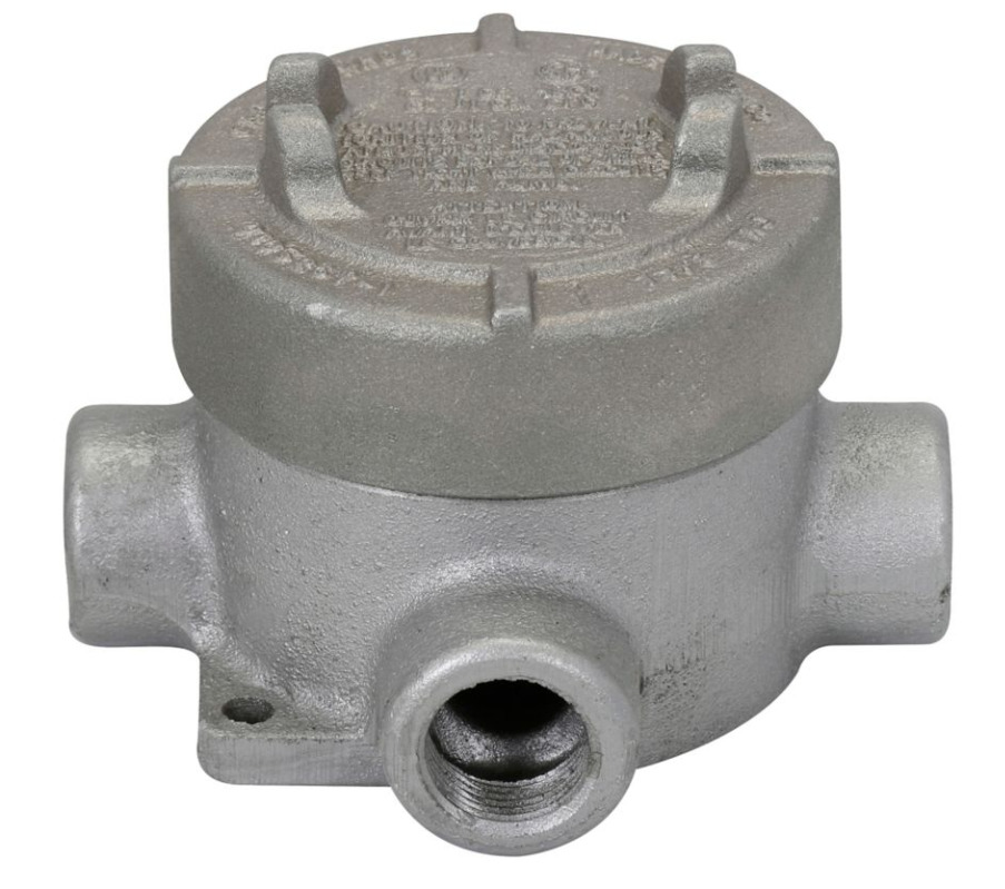 EAJT49 Condulet Type T Dust-Ignitionproof Explosionproof Round Raintight Conduit Outlet Box With Cover, 1-1/4 in, 5 in Cover Opening, 79 cu-in Capacity, Electro-Galvanized