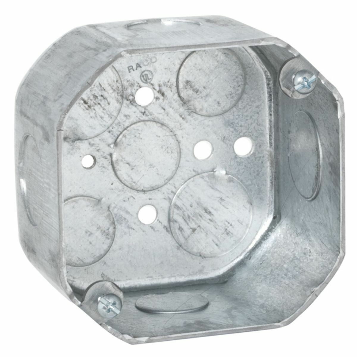 167 Octagon Box, Steel, 21.5 cu-in, 9 Knockouts, 4 in W x 2-1/8 in D