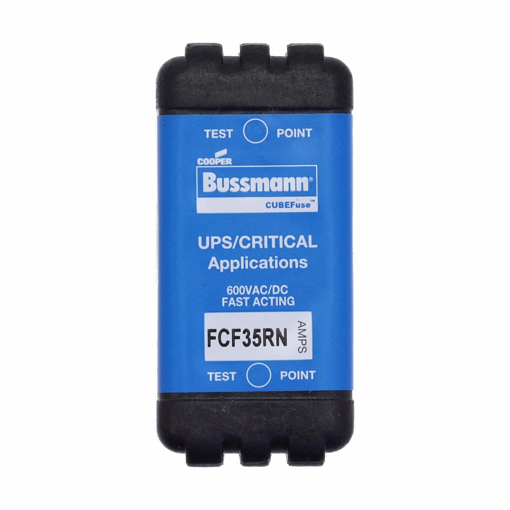 Eaton Bussmann series FCF fuse, 35 A, 60 Hz, 50 Hz, 1 , CF, Black, Non-indicating, Electroless tin plated copper alloy terminal, Blade end,Class CF, 6 min at 200%, 300 kAIC at 600 V,50 kAIC at 600 Vdc, Glass filled PES, 600 V, 600 Vdc