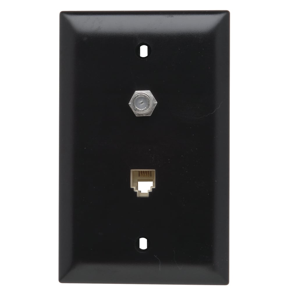 TPTELTV 1-Gang Combination Device Wallplate, Flush Mount, (1) F-Type Coaxial Connector/(1) 4-Conductor RJ11 Telephone Jack Configuration