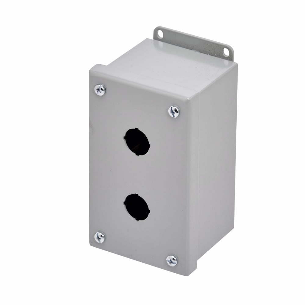 PB2M PB Series Pushbutton Enclosure With Captive Screw, 5-3/4 in L x 3-1/4 in W x 3 in D, 2 Outlets, NEMA 4X/12/13/IP65 NEMA Rating, Steel