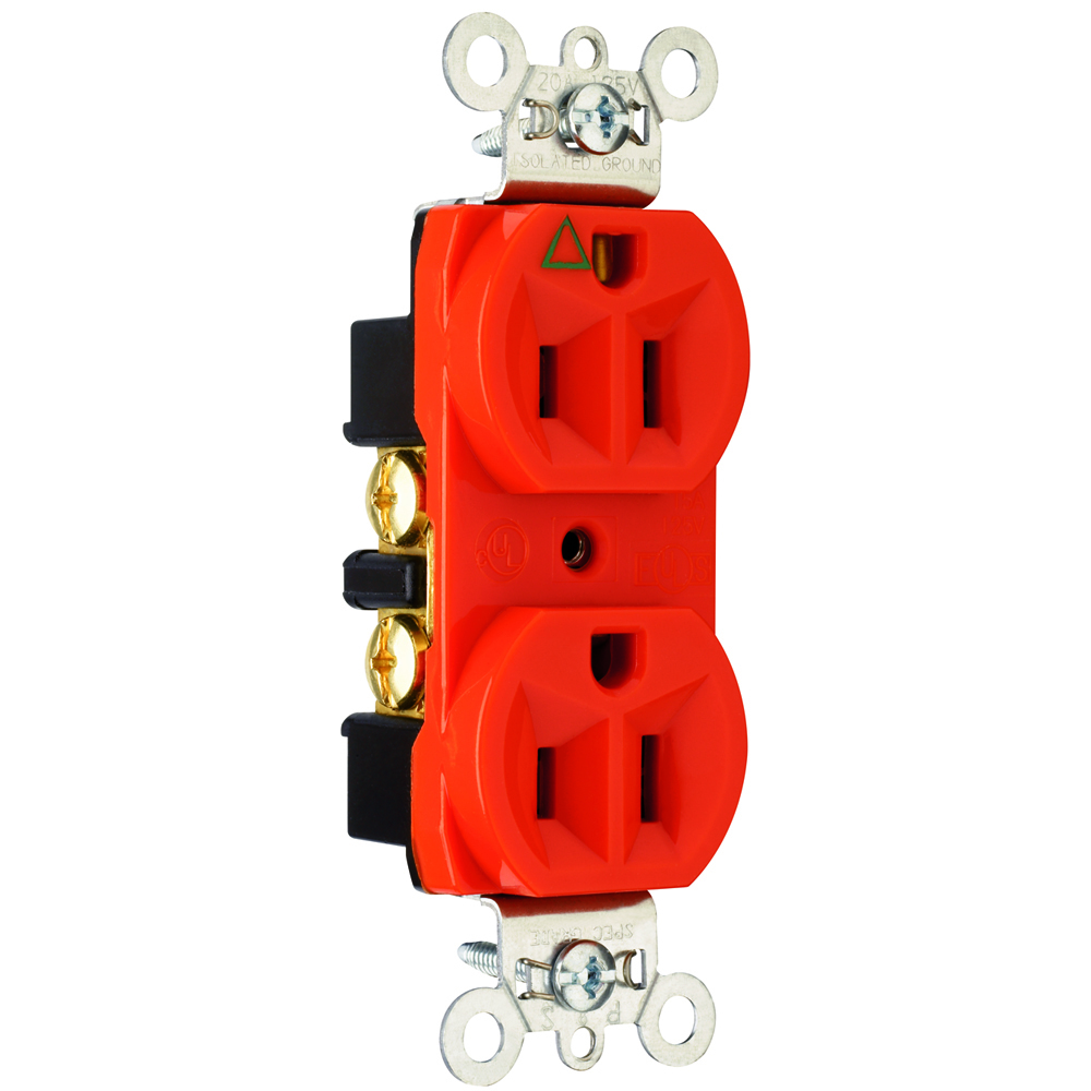 IG5262 15 Amp 125V  Isolated Ground Duplex Receptacle, Back and Side Wire, Orange