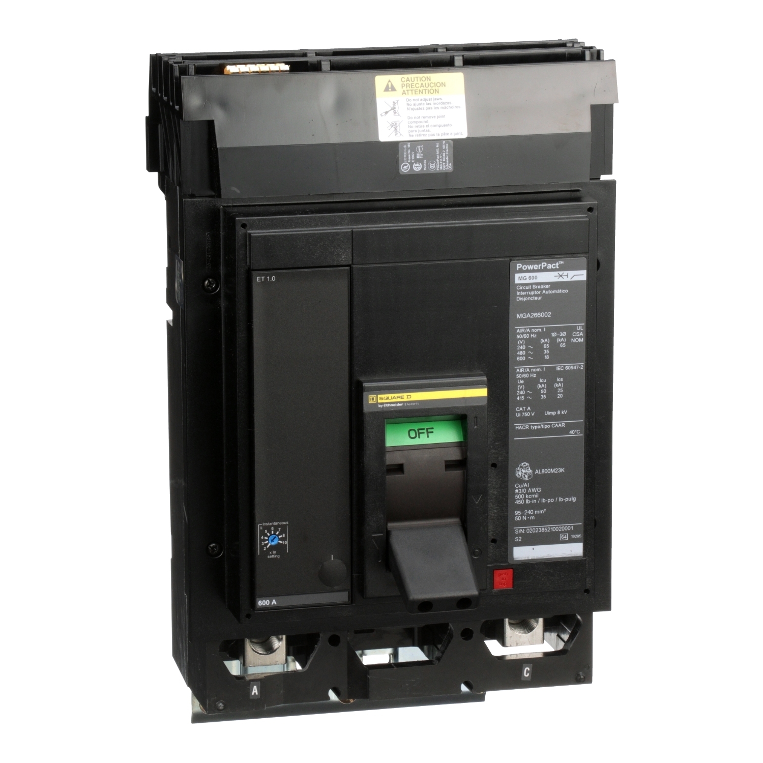 MGA266002 Molded Case Circuit Breaker, 600 Amp, 2 Pole, 600V