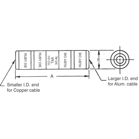 60950 Color-Keyed Reducing Splice Connector, 600 V, 3/0 AWG, 250 kcmil Conductor, Aluminum