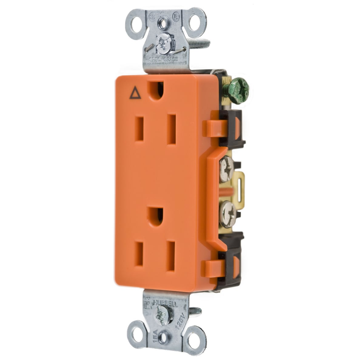IG15DR 1-Phase Decorator Duplex Grounding Standard Screw Mount Straight Blade Receptacle, 125 V AC, 15 A, 2 Poles, 3 Wires, Orange